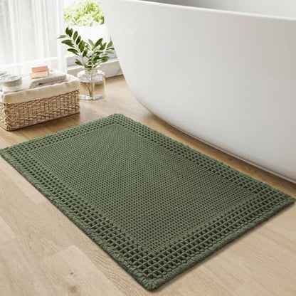 RESARE Waffle Bath Mat for Bathroom, Non Slip Bathroom Rugs 20"x32" Green