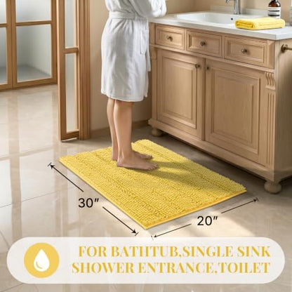 Bcoimo Bath Rug Mat,Yellow Chenille High Absorbent Bathroom Shower Tub Mats