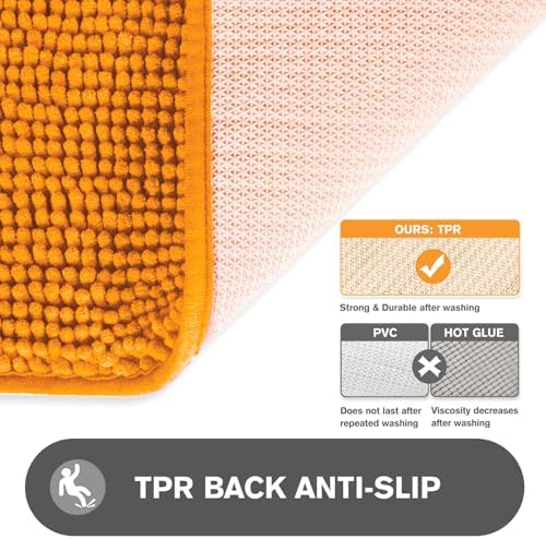 Flame Orange Bathroom Rugs – Absorbent and Washable Bath Mat, Non-Slip, Thick Soft Chenille Bath Rugs for Bathroom Floor, Shower, Sink - 17" x 24"