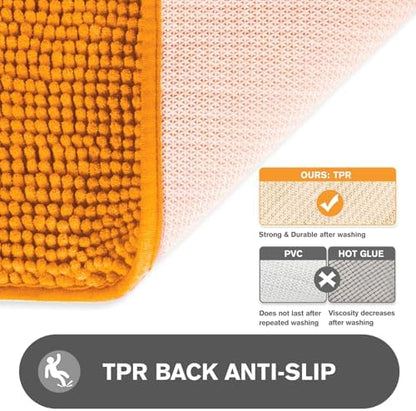 Flame Orange Bathroom Rugs – Absorbent and Washable Bath Mat, Non-Slip, Thick Soft Chenille Bath Rugs for Bathroom Floor, Shower, Sink - 17" x 24"