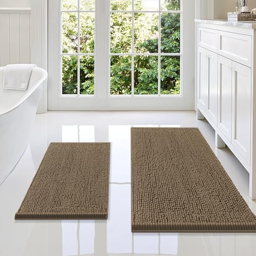 Smiry Chenille Bathroom Rugs Sets 2 Piece (36x24+24x16, Camel)