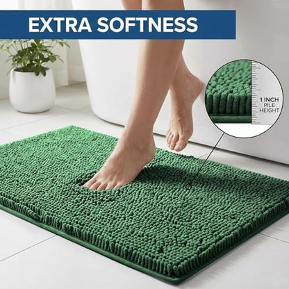 Bathroom Rugs Sets 2 Piece,Super Absorbent Chenille Bath Mats and U-Shaped Toilet Rug,Strong PVC Non Slip Backing,Microfiber Washable Dry Quickly Bath Mats for Bathroom(20"x32"+20"x20"U, Dark Green)