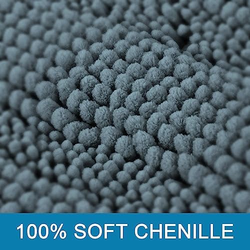 H.VERSAILTEX 2 Piece Bathroom Set - Absorbent Chenille Bath Mats & Non-Skid Machine Washable Rugs (Stone Blue, 47 x 17 Plus 17 x 24 - Inches)