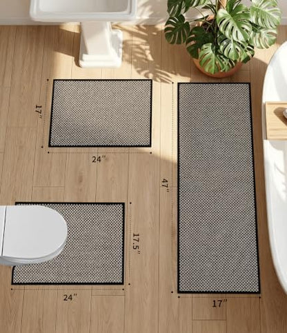 YIHOUSE Black Bathroom Rugs Sets 3 Pieces,Thin Bath Mat Quick Dry