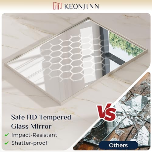 Keonjinn 48x30 Inch Nickel Bathroom Mirror for Over Sink, Rectangular