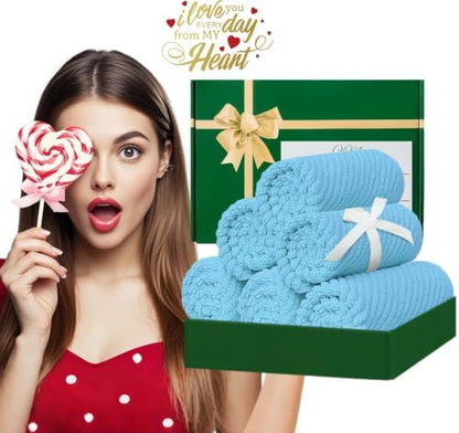 VOOVA & MOVAS Washcloths 6PC, 100% Cotton, 13x13 in, Baby Blue