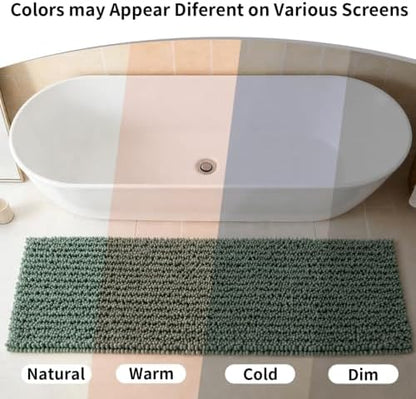 Disolla Sage Green Bathroom Runner Rug 24x60 Inch - Large Long Chenille Bath Mat, Thick Shaggy Plush Absorbent Floor Mat, Non-Slip Runner for Master Bathroom and Bedside