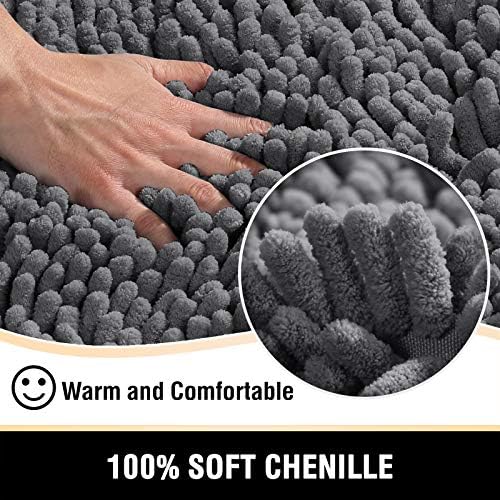 H.VERSAILTEX Bathroom Rugs for Bathroom Non Slip Luxury Chenille Runner Rug 24x47 Extra Soft and Absorbent Shaggy Rugs Washable Dry Fast Area Carpet Mats for Bath Room, Tub - Grey