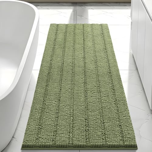 Bcoimo Bath Rug Mat,Sage Chenille High Absorbent Long Bathroom Runner Rugs