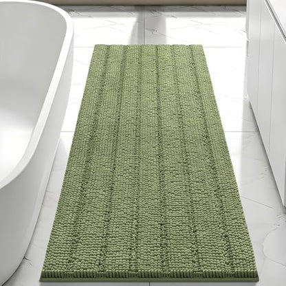 Bcoimo Bath Rug Mat,Sage Chenille High Absorbent Long Bathroom Runner Rugs