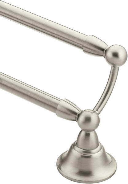 Moen Sage Collection Spot Resist Brushed Nickel 24-Inch Double Bathroom Towel Bar, Wall Mounted Bath Hanger with Two Rods, DN6822BN