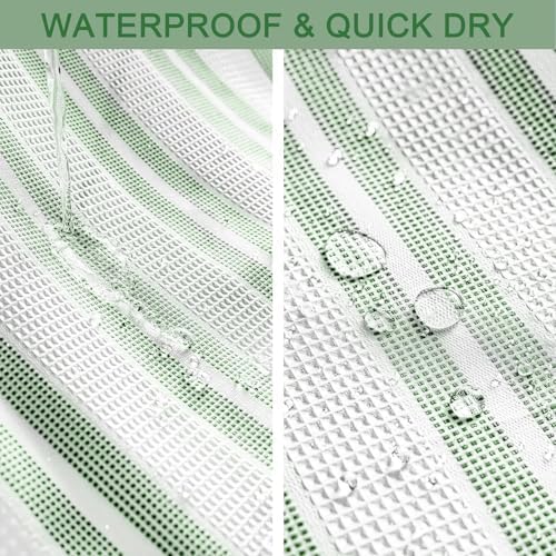 ORTIGIA Green Striped Shower Curtain 72x72 Inch, Waffle Textured Heavy Duty Thick Cloth Fabric Shower Curtains with 12 Metal Hooks,Green and White Bath Bathroom Shower Curtain