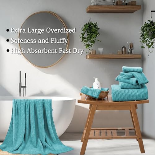 8-Piece Aqua Bath Towels Set,2 Oversized Large Bath Towels Sheet,2 Hand Towels and 4 Washcloths - 600 GSM Soft Luxury Towel Set,Highly Absorbent Quick Dry Towel Collection for Bathroom,Hotel and Spa