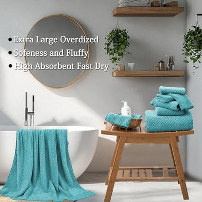8-Piece Aqua Bath Towels Set,2 Oversized Large Bath Towels Sheet,2 Hand Towels and 4 Washcloths - 600 GSM Soft Luxury Towel Set,Highly Absorbent Quick Dry Towel Collection for Bathroom,Hotel and Spa