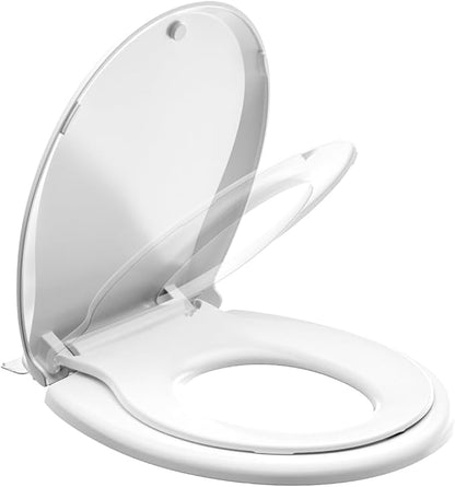 Round Toddler Toilet Seat Adult/Child,Built-In Potty Training Seat, Soft Quiet Close Non-Slip Seat, Easy to Install & Clean,Magnetic Kids Seat and Cover,White