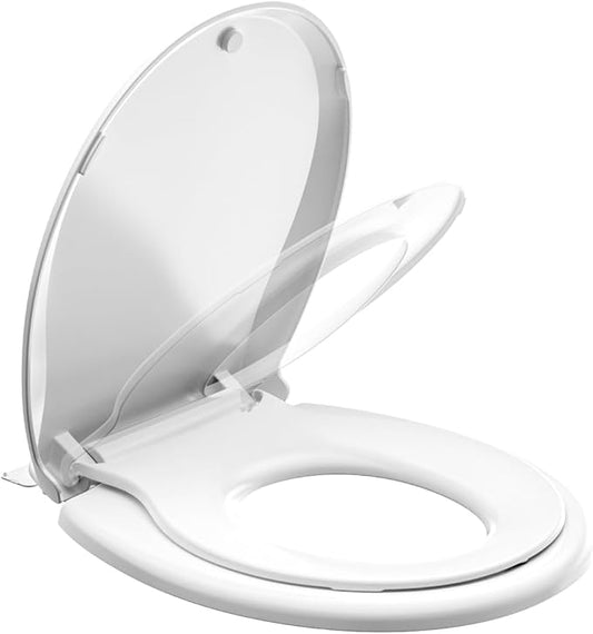 Round Toddler Toilet Seat Adult/Child,Built-In Potty Training Seat, Soft Quiet Close Non-Slip Seat, Easy to Install & Clean,Magnetic Kids Seat and Cover,White