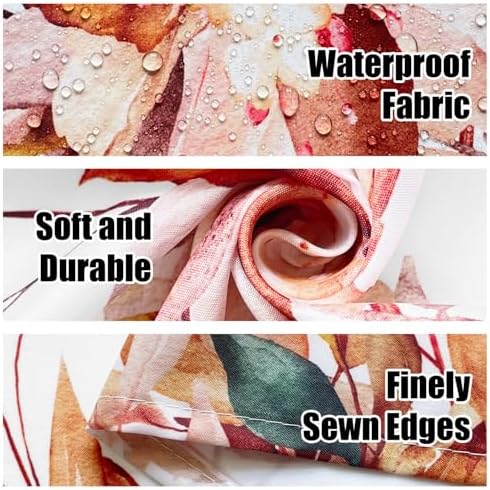 Fall Eucalyptus Leaves Shower Curtain, Autumn Aesthetic Art Watercolor Plant Leaf with Floral Bathroom Decor, Waterproof Fabric Cloth Bath Curtain Set with Hooks (Brown-Orange, 72" W x 72" L)