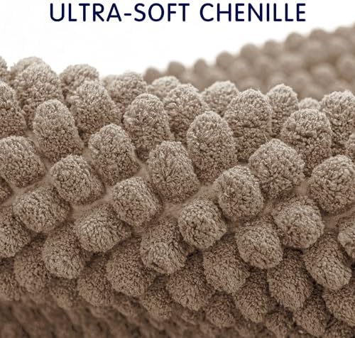 SUBRTEX Bathroom Rugs, 24" x 36" Chenille Bath Rug Soft Short Plush Bath Mat Soft Shower Mat Water Absorbent Shower Mat Quick Dry Machine Washable, Taupe Brown