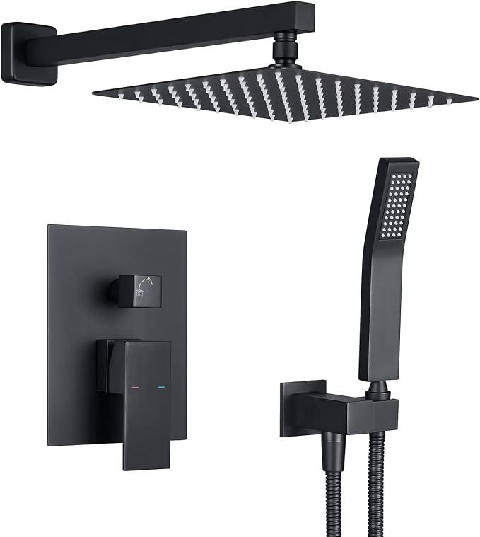 Shower System 10 Inches Rain Shower Combo Set Black Wall Mount Faucet Bathroom Faucets with Rainfall Shower Head and Hand Shower