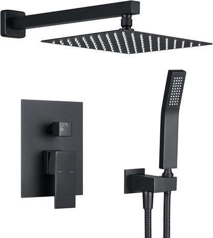 Shower System 10 Inches Rain Shower Combo Set Black Wall Mount Faucet Bathroom Faucets with Rainfall Shower Head and Hand Shower
