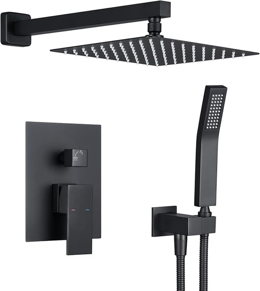 Shower System 10 Inches Rain Shower Combo Set Black Wall Mount Faucet Bathroom Faucets with Rainfall Shower Head and Hand Shower
