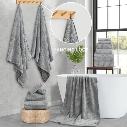 Ultra Soft Bath Towel Set,12 Piece (4 Bath Towels,4 Hand Towels,4 Washcloths) Family Bathroom Towels Set with Hanging Loop,Quick Dry Extra Absorbent Shower Towel for Bathroom,Hotel,Spa-Dark Gray
