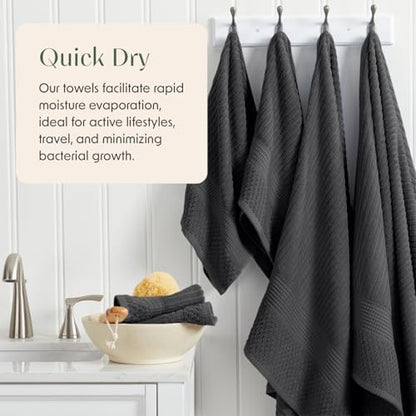Springtree Home 100% Cotton Bath Towel Set | 6-Piece Set | Textured | Black