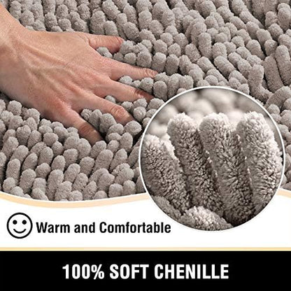 H.VERSAILTEX Bath Mats for Bathroom Non Slip Luxury Chenille Bathroom Rugs Extra Soft Absorbent Shaggy Mat Rugs Washable Fast Dry 2 Piece (Taupe, 20" x 32"/17" x 24")