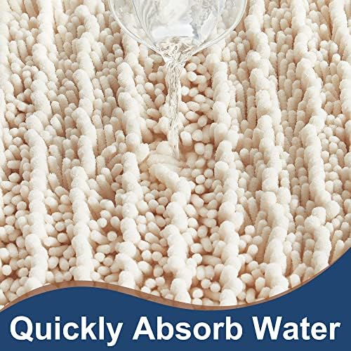 Luxury Chenille Cream Bathroom Rugs Sets 2 Piece, Thickened Hot Melt Rubber Bottom Bath Mats for Bathroom Non Slip,Bath Rugs Quick Dry Machine Washable for Shower Mat (47"x17"+17"x24")