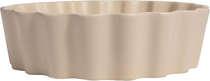 JONATHAN Y SNK1005G 15" Round Bathroom Vessel Sink, Art Deco Scallop Above Counter Vanity Sink, Matte Beige Ceramic Basin for Modern Powder Room and Lavatory