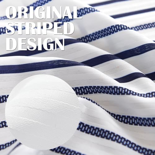 jinchan Small Stall Shower Curtain 36x72 inches Navy Blue and White Modern Farmhouse Striped Waterproof Fabric Shower Curtains for Bathroom with 7 Hooks Machine Washable