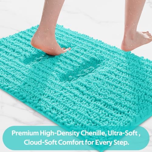 ACCUMTEK Upgrade Extra Large Teal Green Bathroom Rug Set 3 Pieces Ultra Soft, Thick Absorbent Bath Mats, Non Slip Chenille Toilet Mat for Bathroom, Bedroom, Kitchen, Turquoise