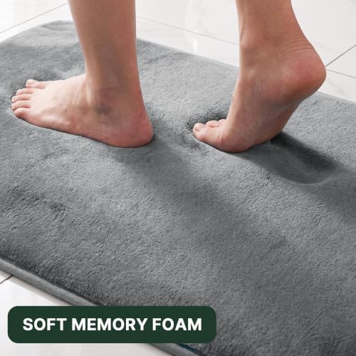 H.VERSAILTEX Kitchen Mat 2 PCS Non Slip Memory Foam Flannel Velvety Kitchen Runner Rug Set for Floor Standing Rugs (47" x 17" + 24" x 17", Grey)