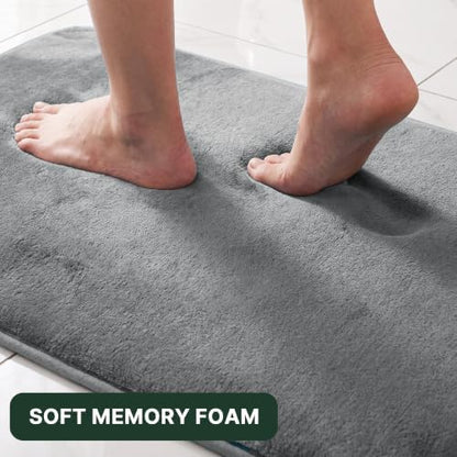 H.VERSAILTEX Bath Mat Memory Foam Set Bathroom Rug Set Flannel Velvety Bath Mat Luxury Extra Soft and Absorbent Non Slip Rugs for Bathroom/Bedroom Washable(Curved Set 20"x 32" Plus 20"x 20"U, Grey)