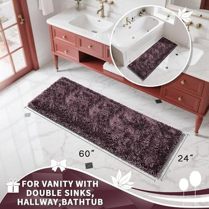 Yimobra Long Bathroom Rugs Runner 60x24 Inch, Extra Thick Soft Absorbent Chenille Bath Mat, Non Slip Machine Washable, Quick Dry Bath Rugs for Bathroom Floor, Tub and Shower, Purple Grey