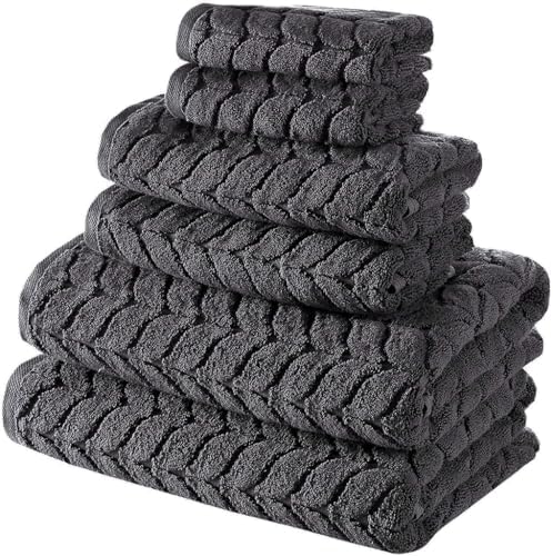 BAGNO MILANO Turkish Cotton Bath Towels, Hand Towels - Soft Plush Jacquard Collection Luxury Towels Set (Charcoal, Hand Towel Set of 4)