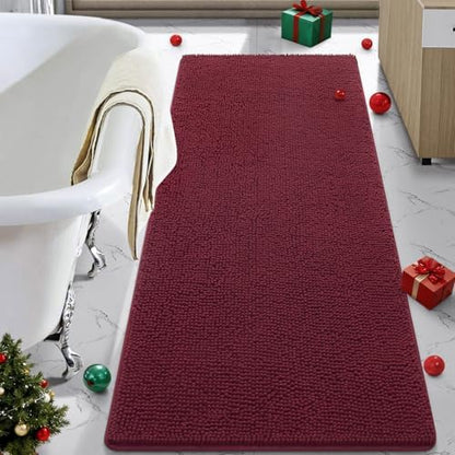 LOCHAS Luxury Bathroom Rug Shaggy Bath Mat 24 x 60 Inch, Burgundy