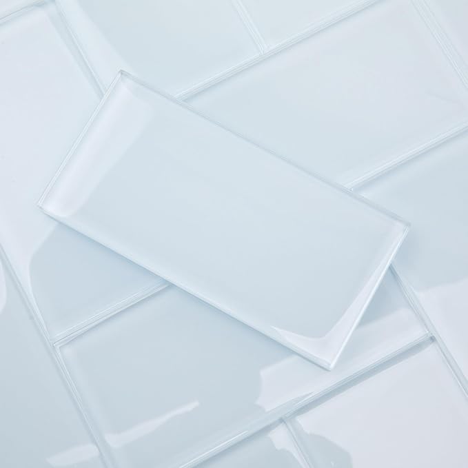 Ice Blue Glass Subway Tile, Light Blue Glass for Bathroom Kitchen Shower Backsplash Wall, 3 x 6 Inches, 4 Sq.Ft.