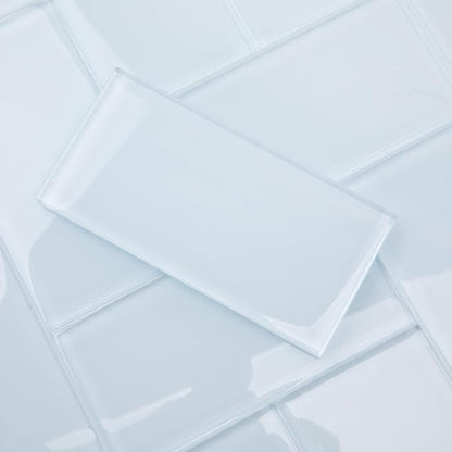 Ice Blue Glass Subway Tile, Light Blue Glass for Bathroom Kitchen Shower Backsplash Wall, 3 x 6 Inches, 4 Sq.Ft.