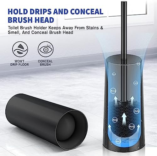 Toilet Brush and Holder, Toilet Brush Stainless Steel, Toilet Bowl Brush for Bathroom Toilet-Ergonomic, Elegant,Durable (Black)