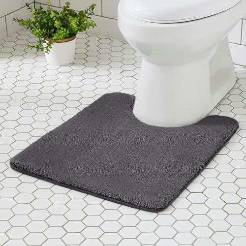 MINIDEAR Toilet Rugs 24x20 - U Shaped Volcanic Gray Thick Memory Foam Contour Rugs,Ultra Soft & Plush Fluffy, Non-Slip, Quick Dry, Absorbent Washable Floor Microfiber Mat for Home Decor Accessories