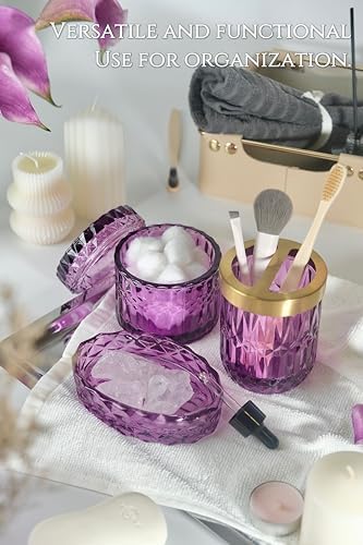 LaMrriti Purple Bathroom Accessories Set 5 Pcs, Glass Bathroom Set