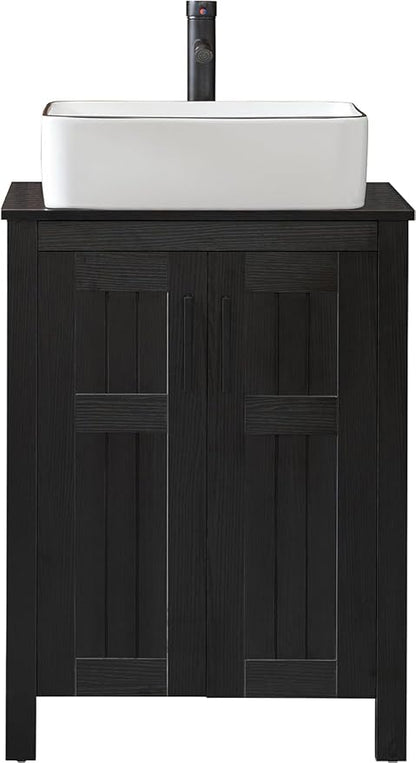 UEV Black 24" Bathroom Vanity with Sink Combo,Modern Freestanding Sink Cabinet,Stylish Bathroom Vanity Cabinet,Grooved Double Doors,Metal Handles,Modern Artistic Ceramic Vessel Sink Combo(031WH-NEW)