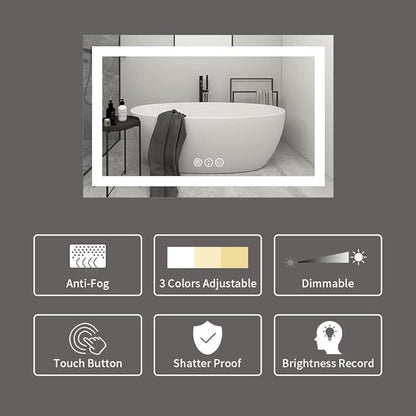 LED Bathroom Mirror 40"X32" with Front Light and Backlit | Stepless Dimmable, Anti-Fog, Shatter-Proof, HD Reflection, Memory, 3 Colors Lighting, UL Listed (Horizontal/Vertical)