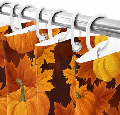 Shower Curtain Bathroom Set Thanksgiving Pumpkin Fall Orange Maple Leaf Waterproof Shower Curtains with Grommets Hooks Autumn Watercolor Leaves Privacy Bath Curtain for Bathtub Decor 60x72in