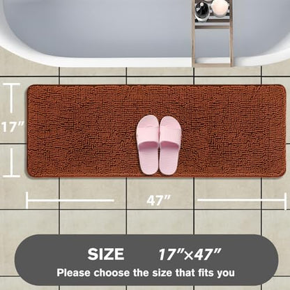 Bathroom Runner Rug 47 x 17 Inch – Long Bath Mat | Absorbent and Washable Thick Chenille Bath Rug Non-Slip Runner Rug for Bathroom, Shower, Sink(Rust)