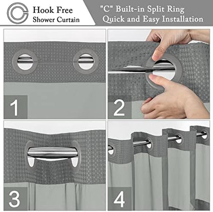 Gibelle No Hook Cloth Grey Shower Curtain with Liner, 36x74