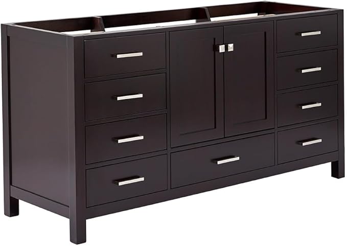 ARIEL Cambridge 66-inch Bathroom Vanity Base Cabinet,Solid Wood, 2 Soft Closing Doors, 9 Dovetail Drawers, Espresso