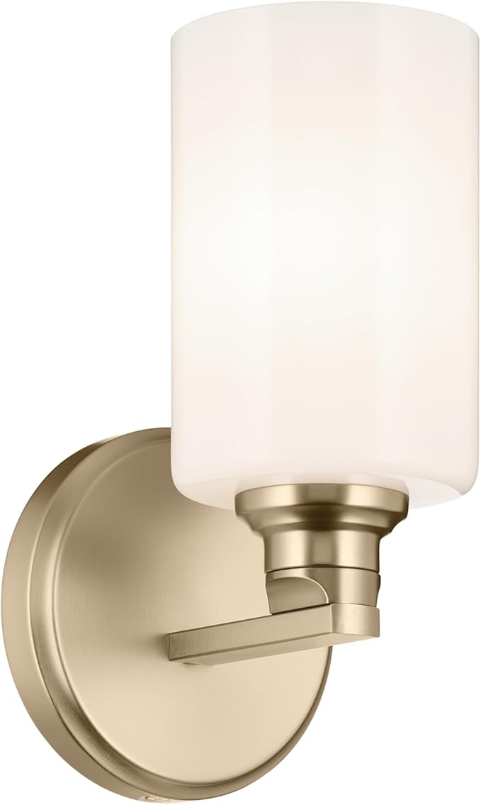 Kichler Gioe 5" 1-Light Wall Sconce with Opal Glass in Champagne Bronze, Damp Rated, for Powder Room, Bathroom, Kitchen, Hallway, Bedroom, Fireplace, (5" W x 9.5" H), 55224CPZ