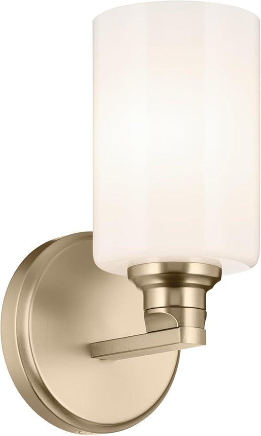 Kichler Gioe 5" 1-Light Wall Sconce with Opal Glass in Champagne Bronze, Damp Rated, for Powder Room, Bathroom, Kitchen, Hallway, Bedroom, Fireplace, (5" W x 9.5" H), 55224CPZ